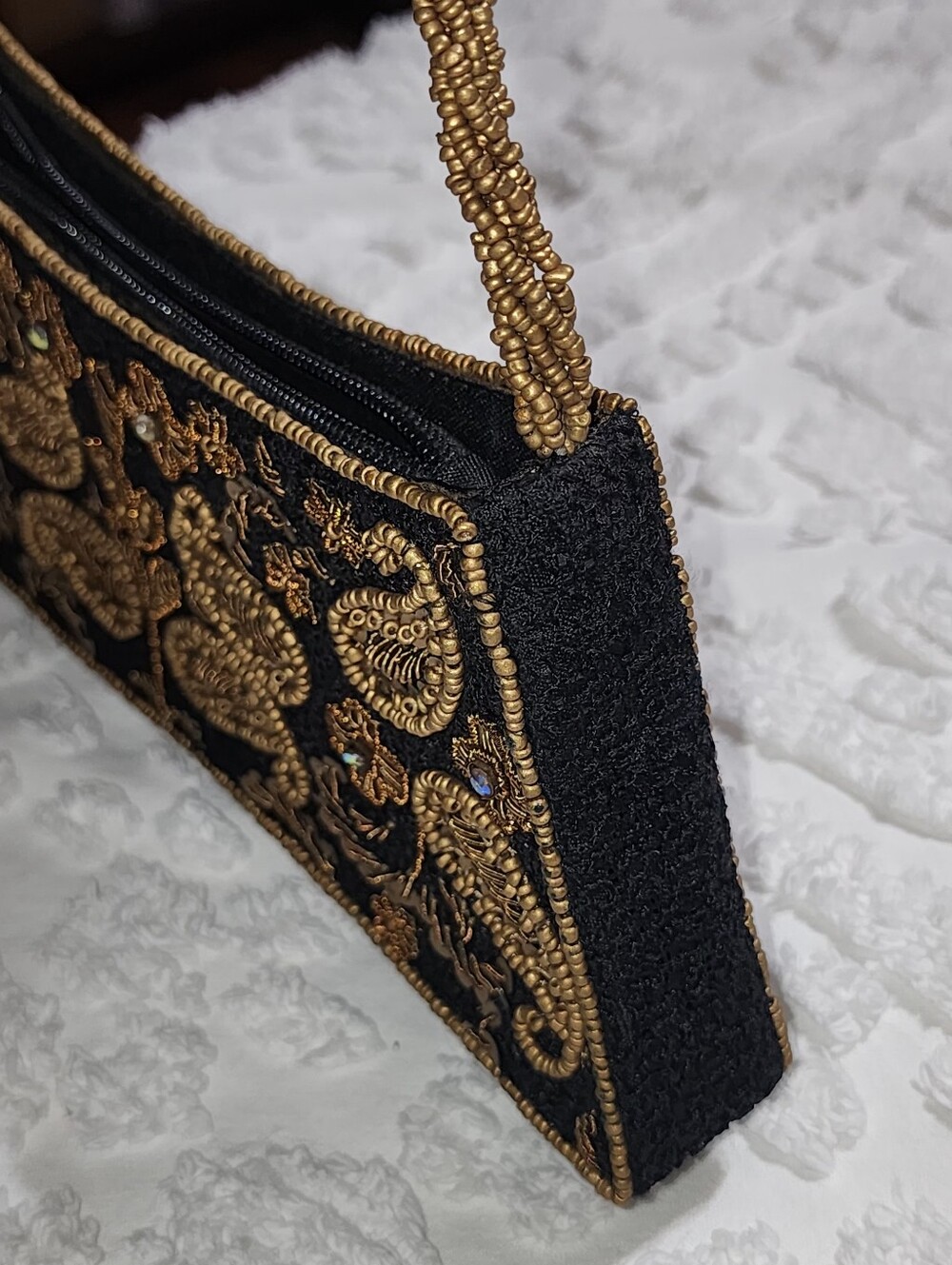 Bougainvillea Brown Bag With Bronze Stitching, Beaded Handle & Embellishments - Picture 10 of 10